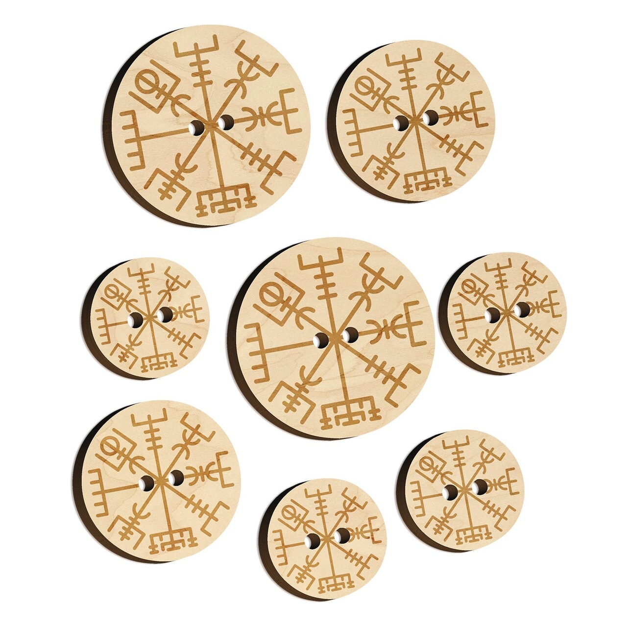 Viking Vegvisir Norse Protection Rune Wood Buttons for Sewing Knitting Crochet DIY Craft
